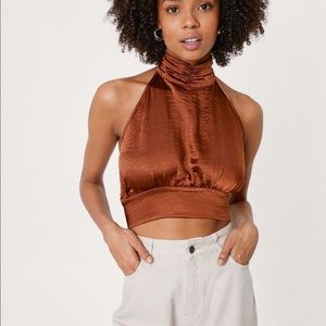 Recycled Heavy Satin Halter Crop Top - Rust